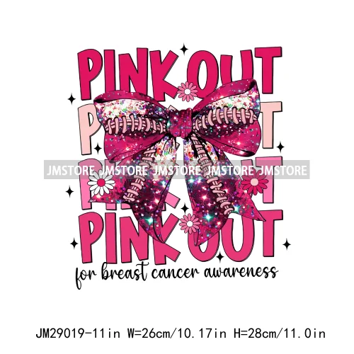 Coquette Football Bow Pink Out Tackle Breast Cancer Awareness Ribbon Iron On DTF Transfer Stickers Ready To Press For Clothing