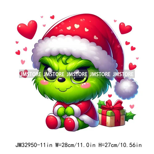 Cute Green Baby Cartoon Santa Claus Christmas Vibes Xmas Holiday Iron On DTF Transfers Stickers Ready To Press For Sweatshirts