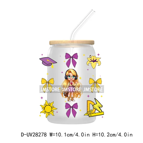 Coquette Bow Back To School Teacher UV DTF Transfer Stickers Decals For Libbey Cold Cups Mug Tumbler Waterproof Cartoon Princess