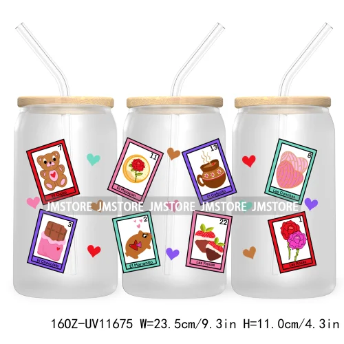 Love Mexican Concha Cafecito Valentine Day UV DTF Cup Wrap Transfer Sticker For 16OZ Libbey Glass Can Custom Logo Coquette Heart