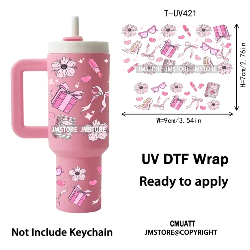 Coquette Bow Floral Seamless Book Lover Ribbon UV DTF Wraps Ready To Use Transfer Stickers Waterproof For Mini Tumbler Keychain