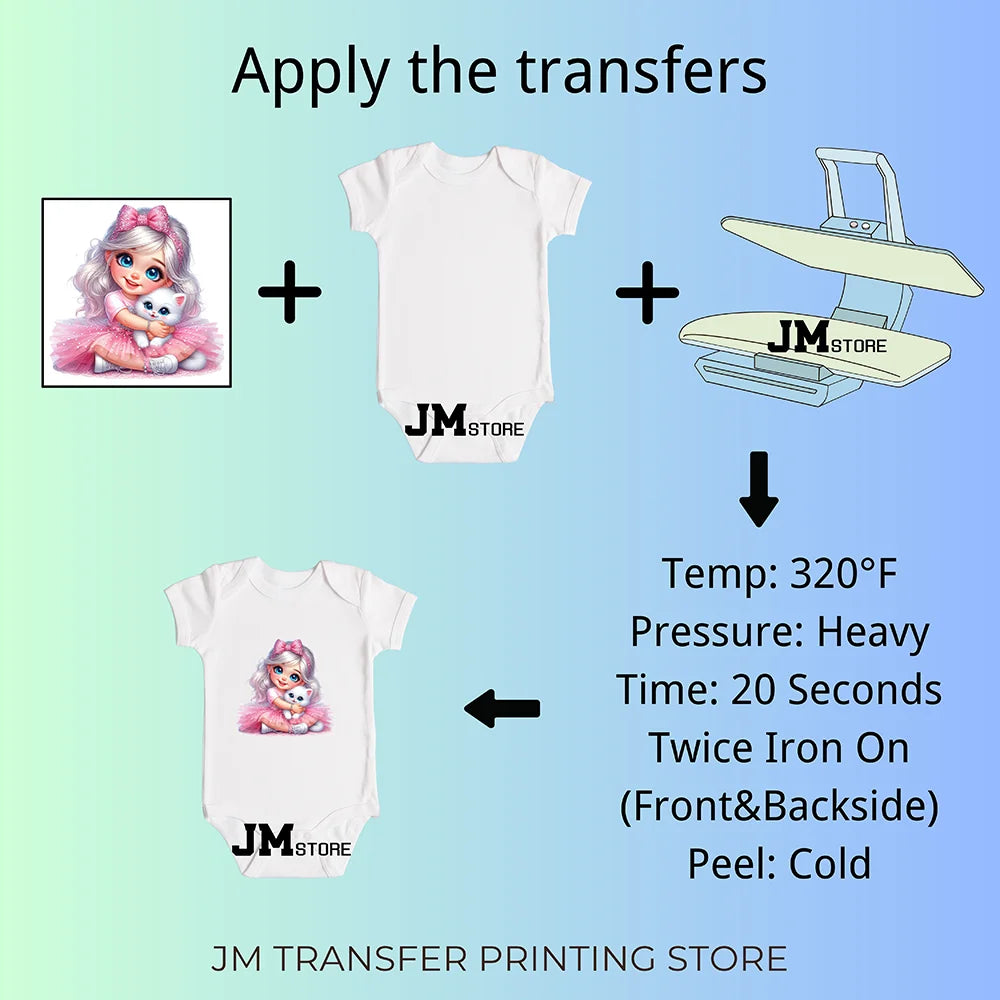 15cm 5.9in Cute Kid Flower Mermaid Iron On DTF Heat Transfer Sticker For Clothes Printed Thermal Applique Washable T-Shirt Decal