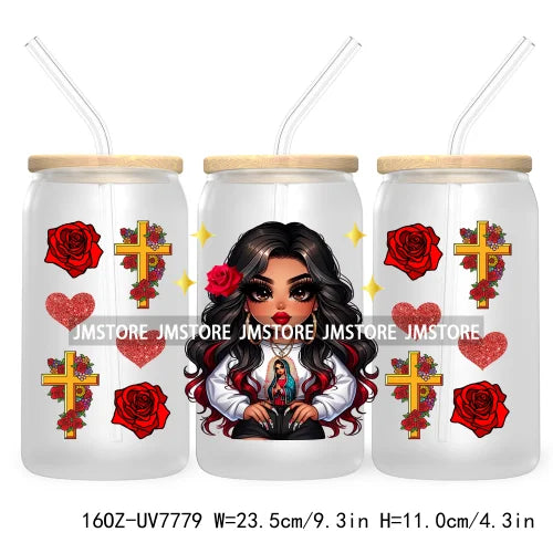 Beautiful Chicana Latina Woman Rose 16OZ UV DTF Cup Wrap Transfers Stickers For Libbey Glass Can Cups Tumbler Waterproof Craft