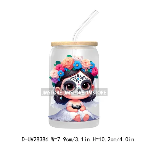 Mexican Little Princess UV DTF Transfer Stickers Decals For Libbey Cold Cups Mugs Tumbler Waterproof Craft Day of the Dead Girls