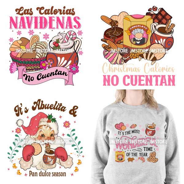 Funny Tis The Season Mexican Chocolate Pink Christmas Pan Dulce Spanish Iron On DTF Transfer Stickers Ready To Press For Clothes