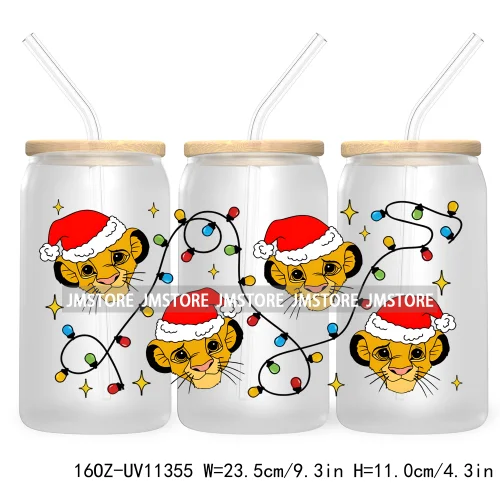 Cute Kids Cartoon Character With Christmas Lights Tree Xmas Holiday UV DTF Transfer 16OZ Libbey Glass Can Wrap Ready to Apply