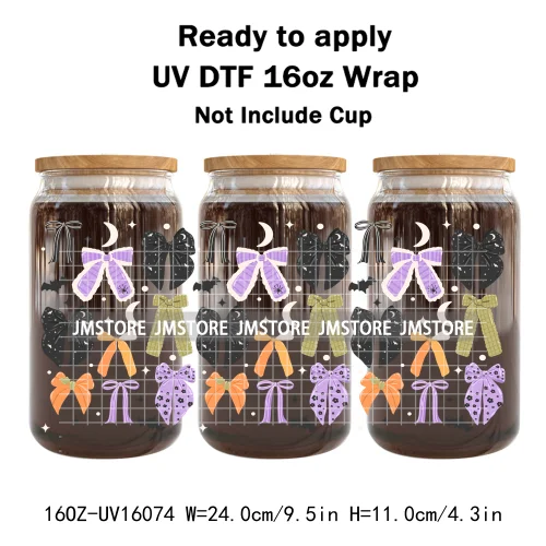 Cute Halloween Ghost Black Cat UV DTF Wraps Transfer Sticker Selfadhesive Waterproof Prints For 16OZ Libbey Glass Can Tumbler