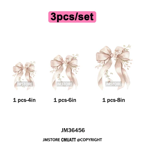 Pink Bow Silk Wedding Coquette Girl Ribbon Tied Printing Iron on DTF Thermal Transfers Stickers Ready to Press for Clothing Bags