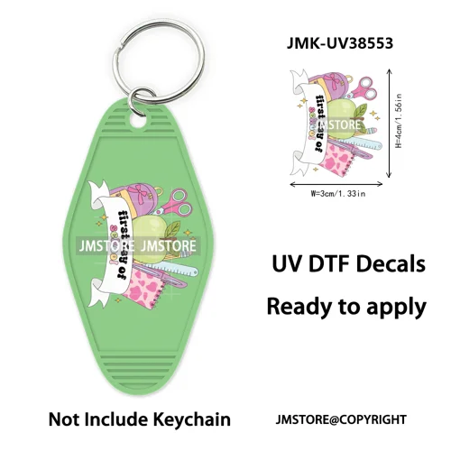 Back To School Teacher Coquette Bow UV DTF Motel Keychain Wraps Ready To Apply Waterproof High Quality Hotel Keychain Decals