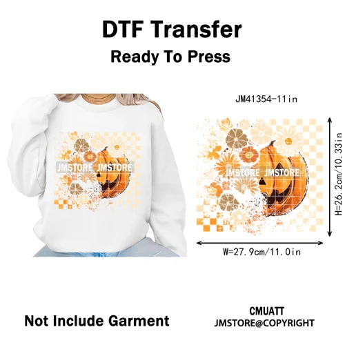 Preppy Coquette Halloween Floral Fall Pumpkin Spooky Season Iron on Washable DTF Transfers Stickers Ready to Press for Clothing