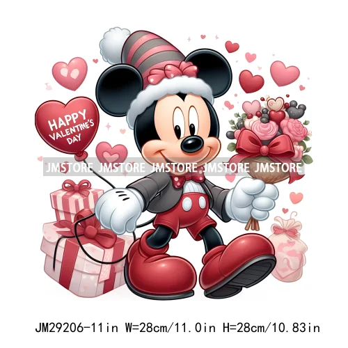 Happy Valentine's Day Cartoon Character Mouse Animal Cupid Love Heart DTF Iron On Transfers Stickers Ready To Press For T-shirts