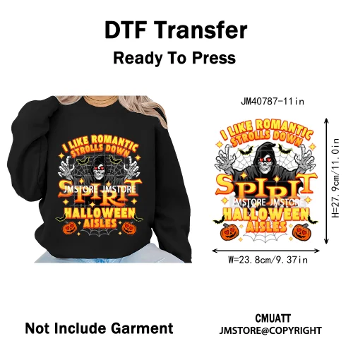Scary Cartoon Halloween Horror Movies Trick Or Treat Logo Iron on DTF Washable Transfer Sticker Ready to Press for T-shirts Bags