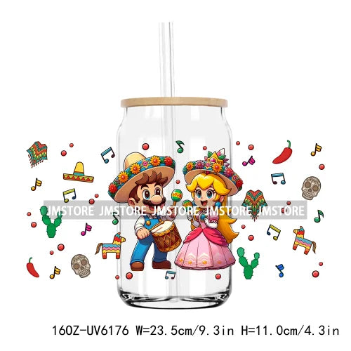 Cartoon Princess Cinco De Mayo Mexican UV DTF Sticker For 16OZ Libbey Glass Cup Can Wrap Transfer Stickers Custom Label DIY Logo