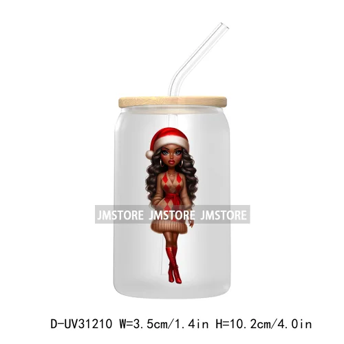 Afro Black Woman Christmas UV Sticker Decals For Libbey Cold Cups Mugs Tumbler Transfer Stickers Waterproof Labels Fashion Girls