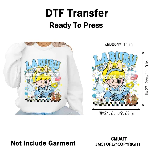 Cartoon Princess Girly Flowers Checkered Doll Characters Iron on DTF Washable Heat Transfer Stickers Ready to Press for Clothing