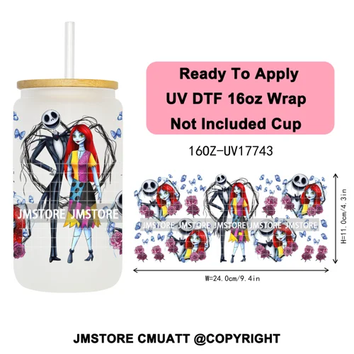 Horro Killer Witch Halloween UV DTF Cup Wrap Ready To Apply Transfer Stickers Waterproof 16OZ Tumbler Wraps For Libbey Glass Can