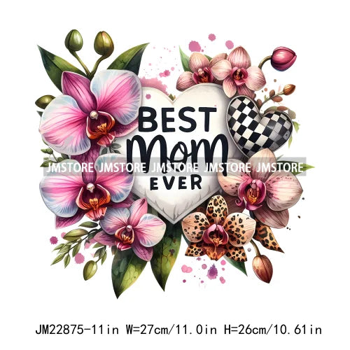 Best Mom Ever Floral Heart Iron On Logos Mother's Day Leopard Mama DTF Printing Transfer Stickers For Clothing