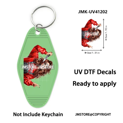Scary Movie Character Bad Mama Boo Mom UV DTF Motel Keychain Wraps Ready To Apply Waterproof High Quality Hotel Keychain Decals
