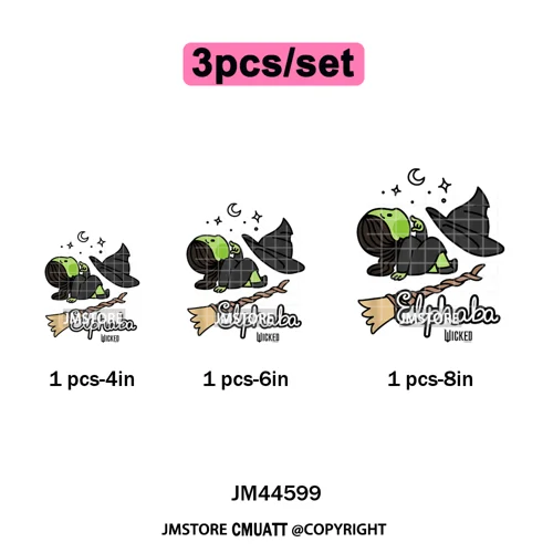 Pink and Green Magic Broomstick Witches Movie Fans Iron on Washable DTF Heat Transfers Stickers Ready to Press for Sweatshirts