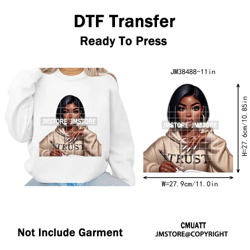 Motivational African Girls Melanin Queen Hope Faith Self Love Printing Iron on DTF Transfer Stickers Ready to Press for Clothing