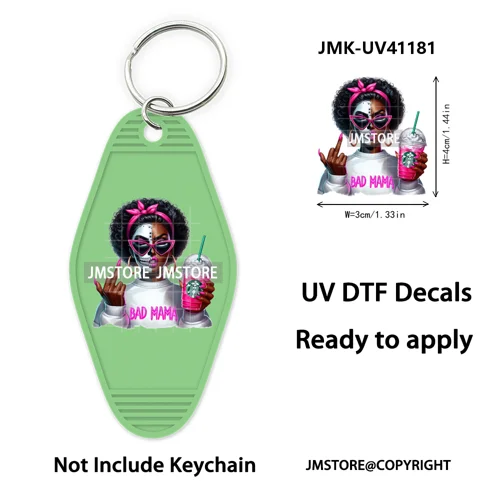 Afro Girl Halloween Skeleton Zombie UV DTF Motel Keychain Decal Ready To Ship Durable Transfer Stickers Print For Hotel Keychain