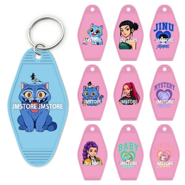 Kpop Hunters Movie Boy Band Girl Dinner UV DTF Motel Keychain Wraps Ready To Apply Waterproof High Quality Hotel Keychain Decals