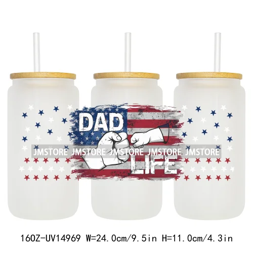 4th Of July American Dad Father's Day 16OZ UV DTF Cup Wraps Ready To Apply Waterproof Transfer Stickers For Libbey Glass Can Mug