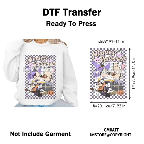 Funny Halloween Spooky Vibes Cartoon Characters Pumpkin Iron on DTF Washable Transfers Stickers Ready to Press for T-shirts Bags