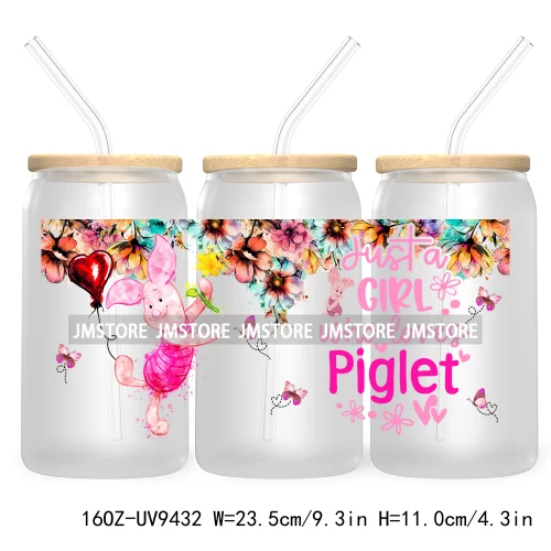 Just A Girl Who Loves Cartoon Princess 16OZ UV Cup Wrap DTF Transfer Stickers For Libbey Glass Can Cups Tumbler Waterproof Label