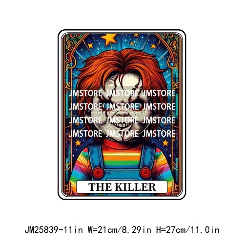 New Halloween Trickster Killer Scary Characters Tarot Cards Thermal Logos DTF Iron On Heat Press Transfers Stickers For Clothes