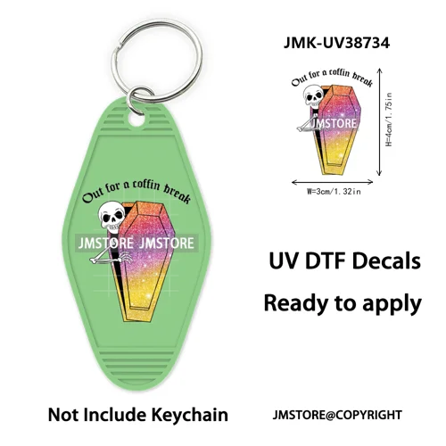 Funny Halloween Skull Skeleton Ghosts UV DTF Motel Keychain Wraps Ready To Apply Waterproof High Quality Hotel Keychain Decals