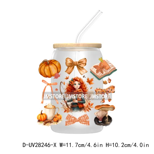 Cartoon Fall Coquette Bow Pumpkin Spice UV DTF Transfer Stickers Decals For Libbey Cold Cups Mug Tumbler Waterproof Autumn Vibes