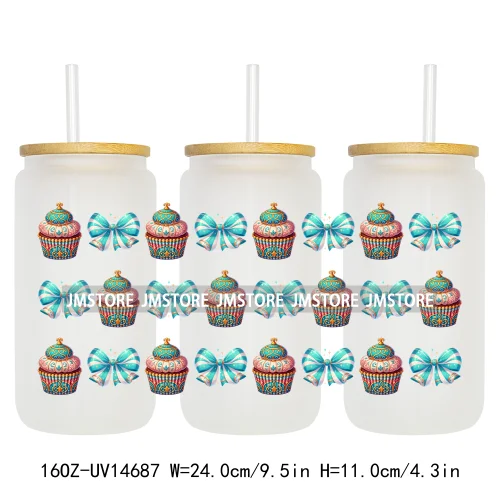 Coquette Bow Cake Princess UV DTF Wraps Transfer Sticker Selfadhesive Waterproof High Quality For 16OZ Libbey Glass Can Tumbler