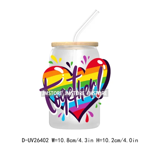 Pride Love Rainbow Heart UV DTF Transfer Stickers Decals For Libbey Cold Cups Mugs Durable Waterproof Custom Logo Label Best Gay