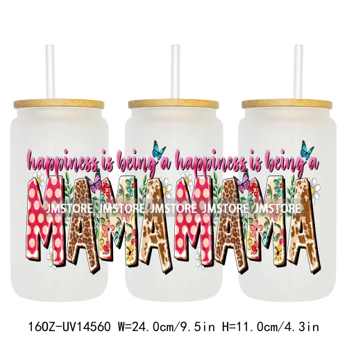 Howdy Western Mama Cowhide UV DTF Wraps Transfer Sticker Selfadhesive Waterproof High Quality For 16OZ Libbey Glass Can Tumbler
