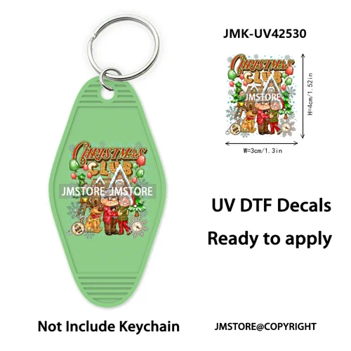 Trendy Christmas Cartoon UV DTF Keychain Wraps Ready To Apply Waterproof High Quality DIY Craft Decals For Hotel Motel Keychain