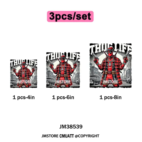 Cool Hip Hop Cartoon Animal Characters Streetwear Thug Life Iron on DTF Washable Transfers Stickers Ready to Press for Clothes