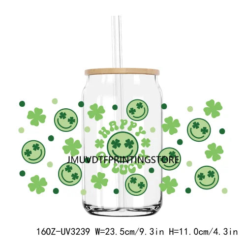 St. Patrick's Day Animals 16OZ UV DTF Cup Wrap Transfers Stickers Custom Labels DIY Waterproof Logo For Libbey Glass Can