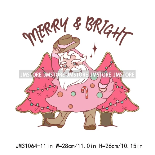 Funny Retro Western Merry Bright Country Christmas Cowgirl Howdy Tree Iron On DTF Transfers Stickers Ready To Press For Hoodies