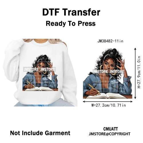 Motivational African Girls Melanin Queen Hope Faith Self Love Printing Iron on DTF Transfer Stickers Ready to Press for Clothing