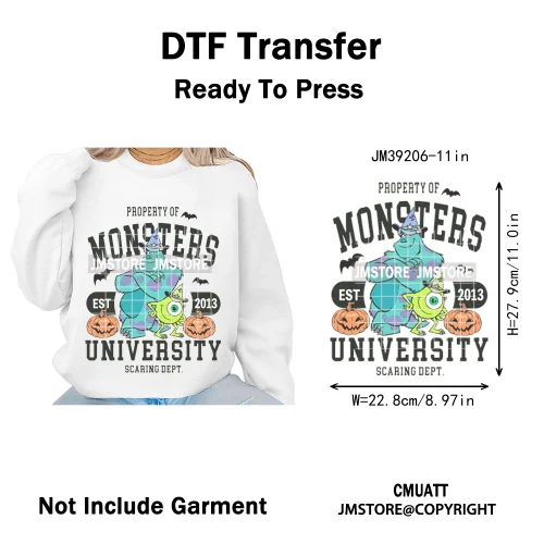 Cartoon Scary Monster Halloween Friends Season Printing Iron on DTF Washable Heat Transfers Stickers Ready to Press for Textile