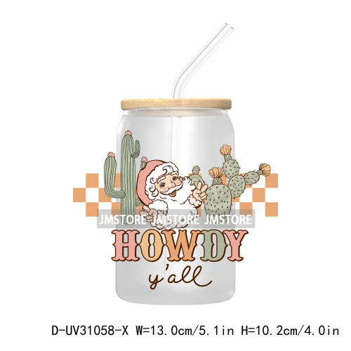 Howdy Highland Cow Christmas Cowboy Western Country Christmas UV DTF Transfer Stickers Decals For Libbey Cold Cups Mugs Tumbler