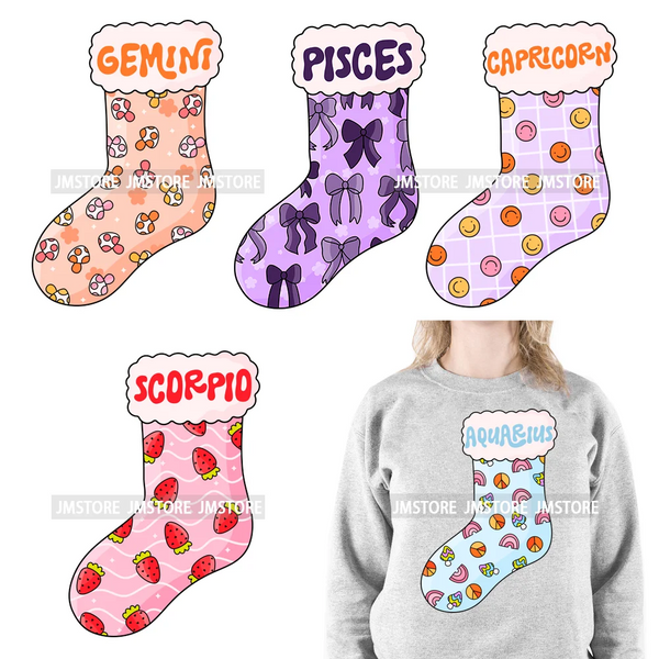 Colorful Horoscope Zodiac Birthday Symbols Sign Christmas Stocking Iron On DTF Transfers Stickers Ready To Press For Sweatshirts