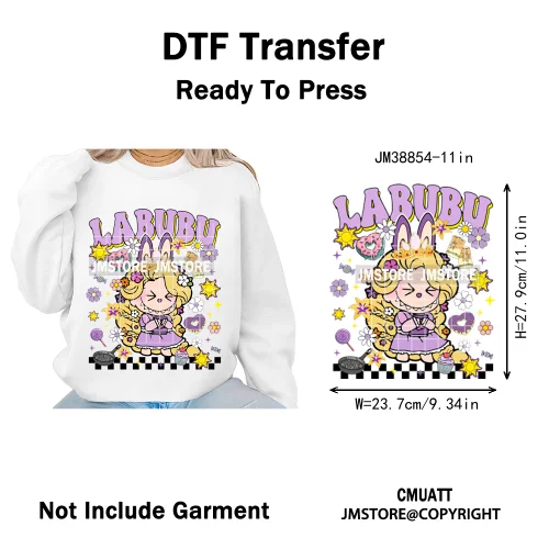 Cartoon Princess Girly Flowers Checkered Doll Characters Iron on DTF Washable Heat Transfer Stickers Ready to Press for Clothing