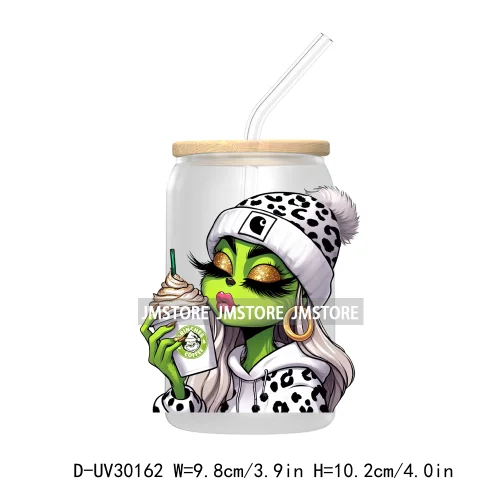 Leopard Green Mean Girl Chibi Lady Bougie Christmas UV DTF Transfer Stickers Decals For Libbey Cold Cups Mugs Tumbler Waterproof