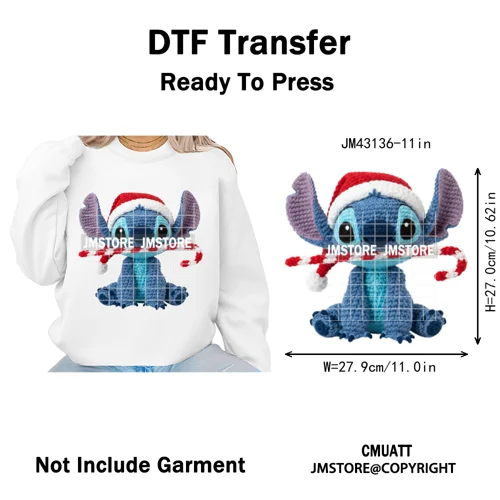 Faux Yarn Very Merry Christmas Mouse Friends Cartoon Santa Iron on Washable DTF Transfers Stickers Ready to Press for Clothing