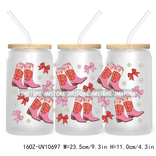 Dog Cat Mom UV DTF Cup Wraps Transfers Sticker For 16OZ Libbey Glass Can Butterfly Flowers Strawberry Coquette Cowgirl Boots