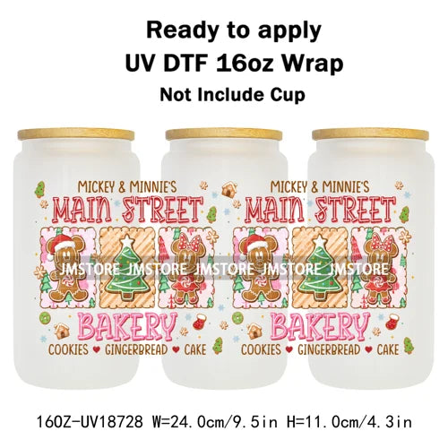 Cartoon Character Snowman Christmas 16OZ UV DTF Cup Wraps Ready To Apply Waterproof Transfer Sticker For Libbey Glass Can Bottle