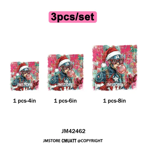 Funny Brushstroke Bubble Cartoon Christmas Killer Movie Xmas Iron on DTF Washable Transfers Stickers Ready to Press for Textiles