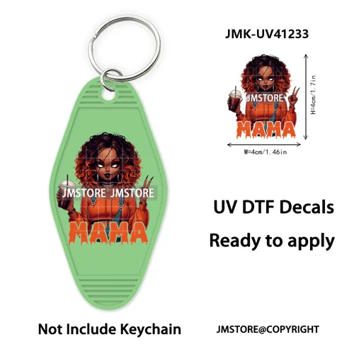 Horror Character Mama Coffee Lover UV DTF Motel Keychain Decal Ready To Ship Durable Transfer Stickers Prints For Hotel Keychain